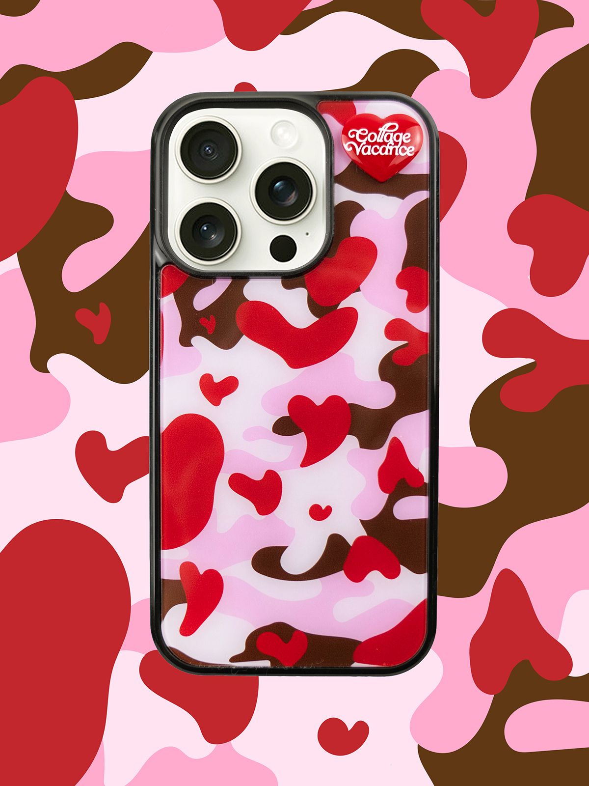꼴라주바캉스(COLLAGEVACANCE) Camo Love Pendant Glass Bumper Case - Red (폰케이스)