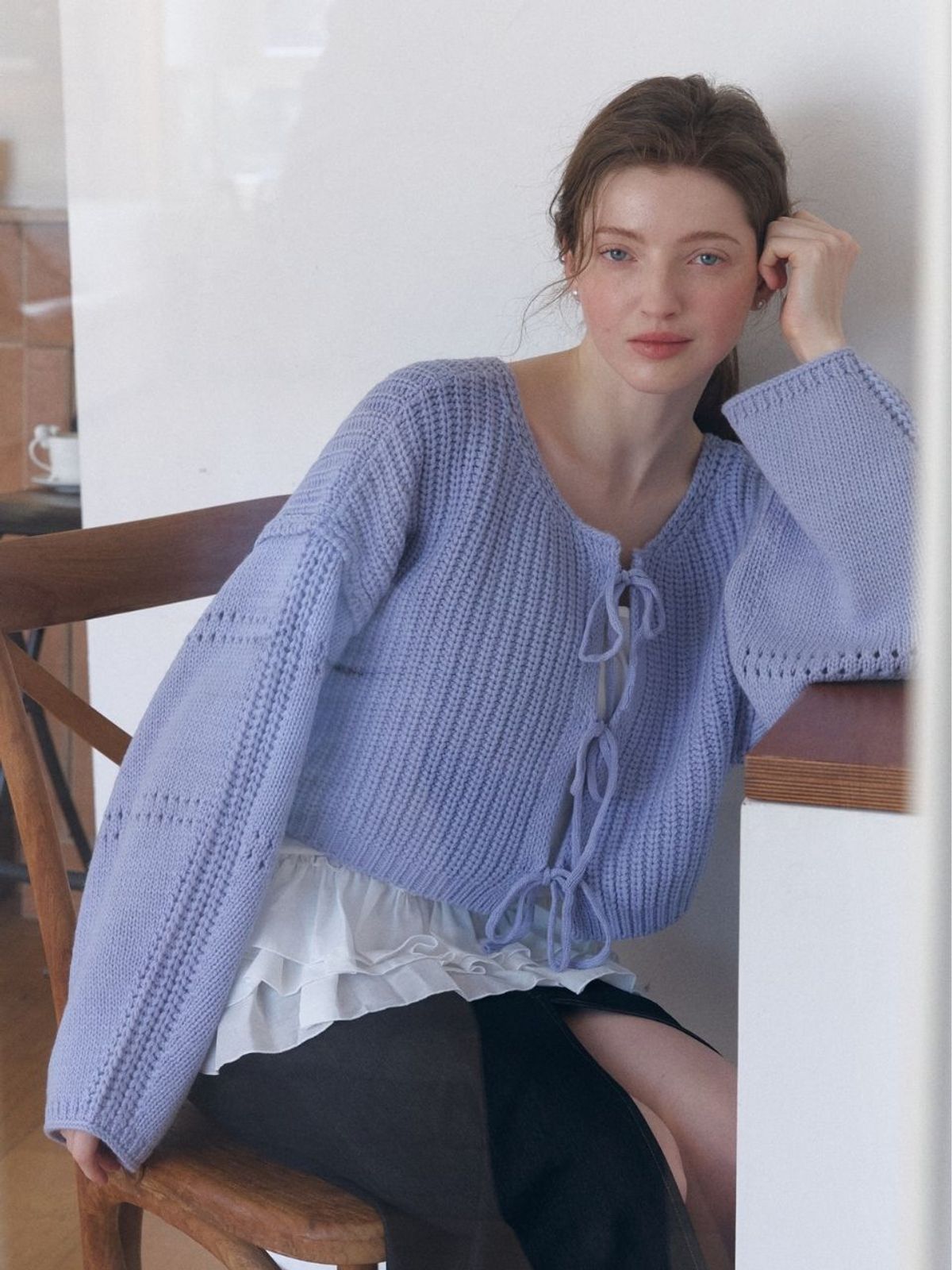 패브릭서울(FABRICSEOUL) ribbon hachi sweater cardigan_blue