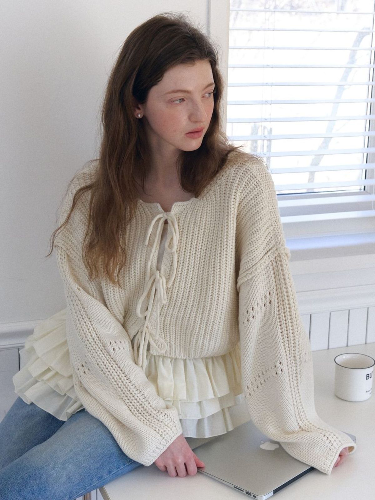 패브릭서울(FABRICSEOUL) ribbon hachi sweater cardigan_ivory