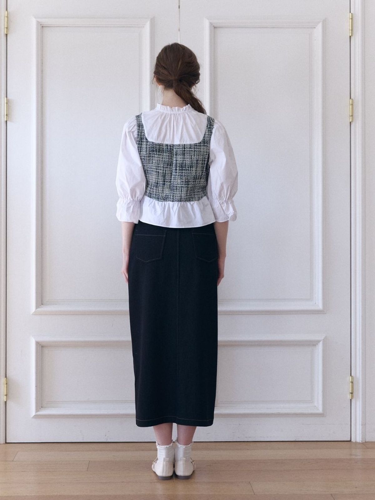 패브릭서울(FABRICSEOUL) front slit denim long skirt_black