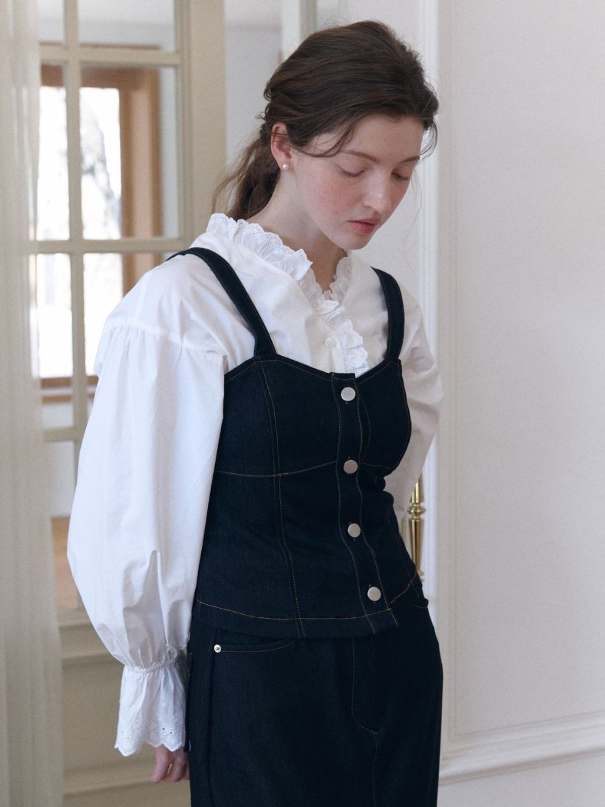 패브릭서울(FABRICSEOUL) bustier smoking denim top_black