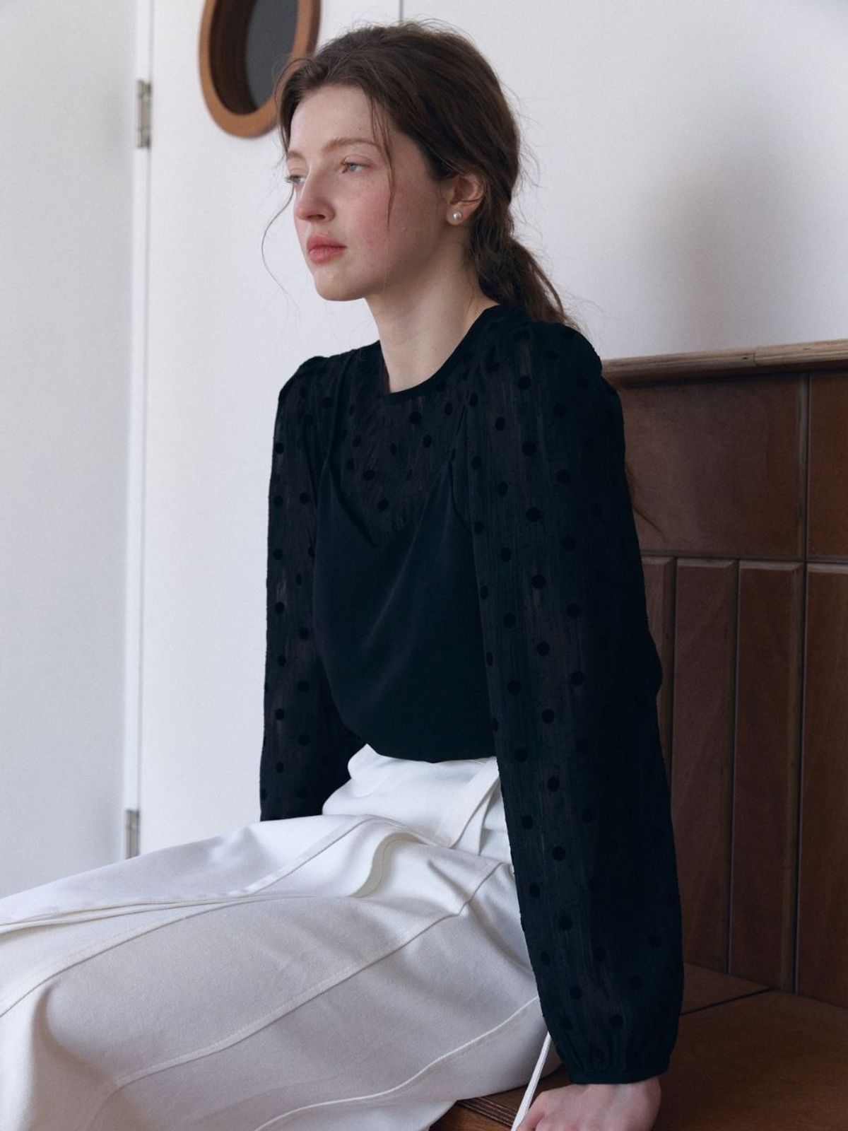 패브릭서울(FABRICSEOUL) dot bustier puff blouse_black