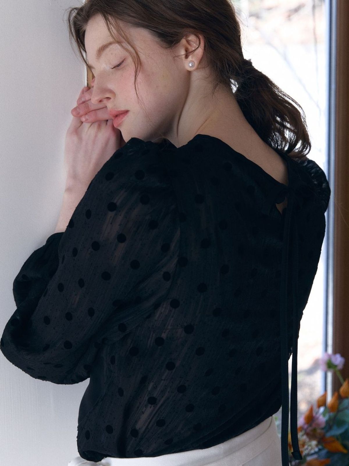 패브릭서울(FABRICSEOUL) dot bustier puff blouse_black
