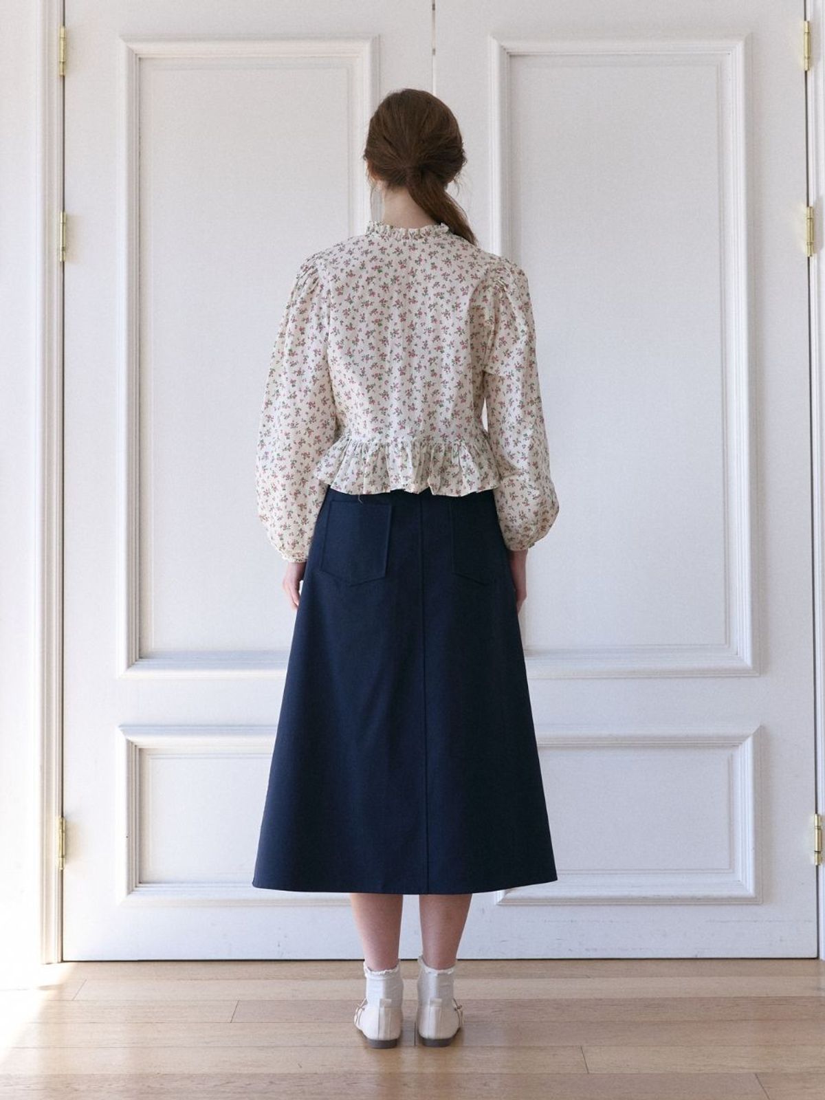 패브릭서울(FABRICSEOUL) cotton rap ribbon long skirts_navy