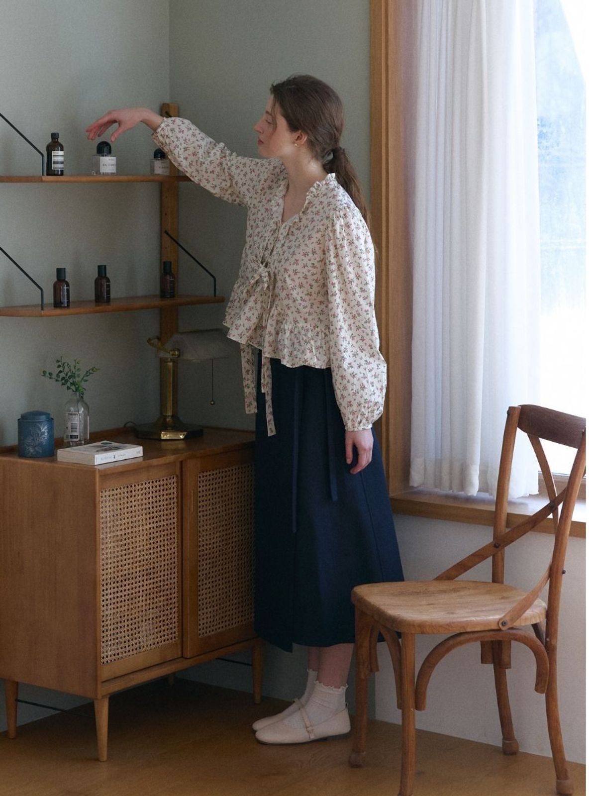 패브릭서울(FABRICSEOUL) cotton rap ribbon long skirts_navy