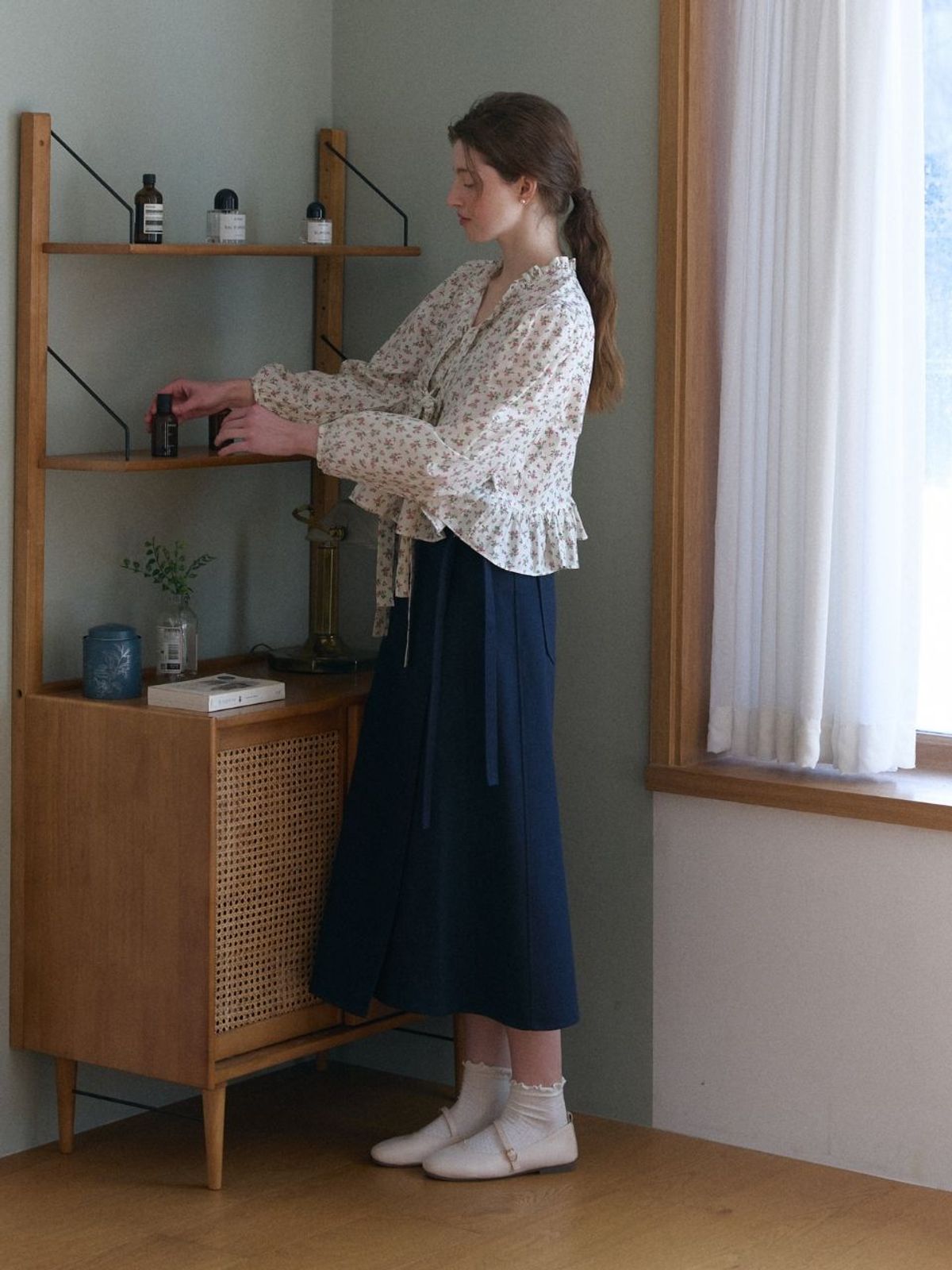 패브릭서울(FABRICSEOUL) cotton rap ribbon long skirts_navy