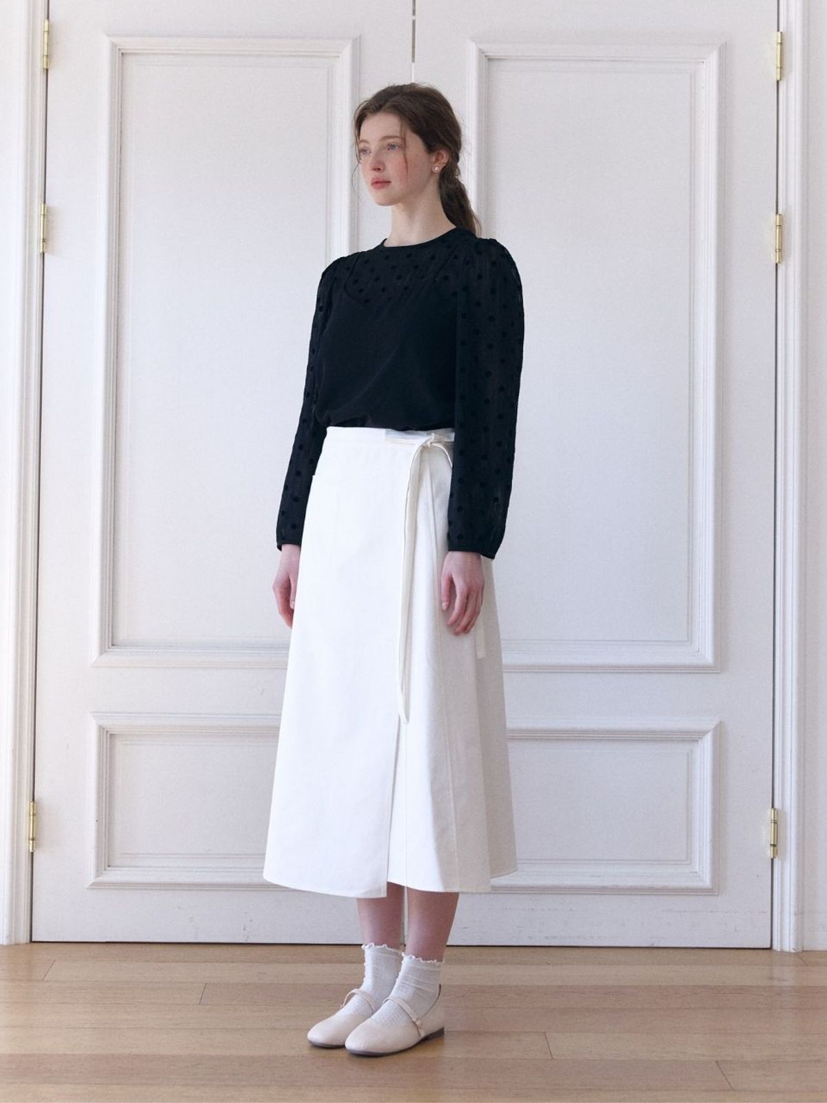 패브릭서울(FABRICSEOUL) cotton rap ribbon long skirts_white