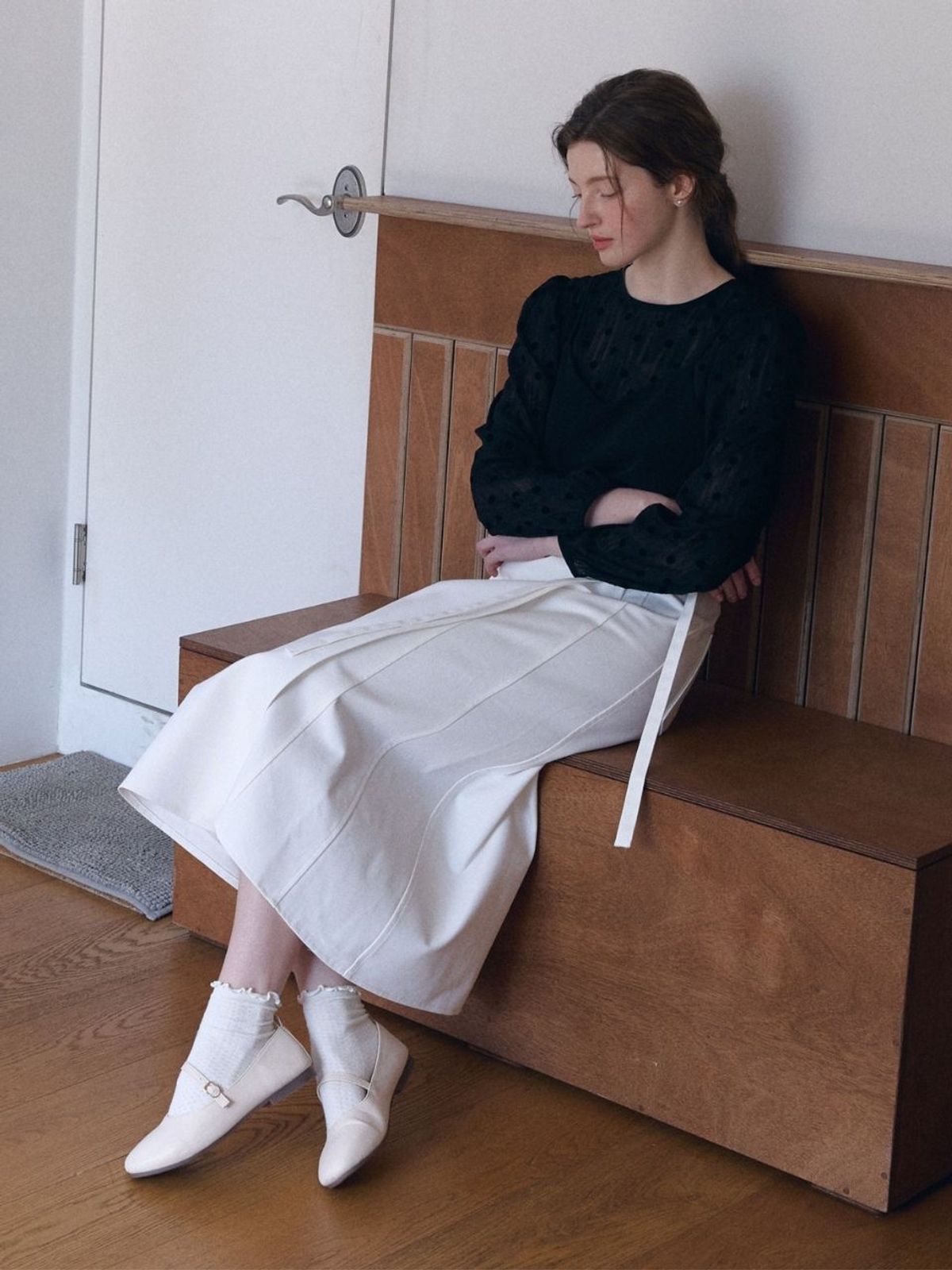 패브릭서울(FABRICSEOUL) cotton rap ribbon long skirts_white