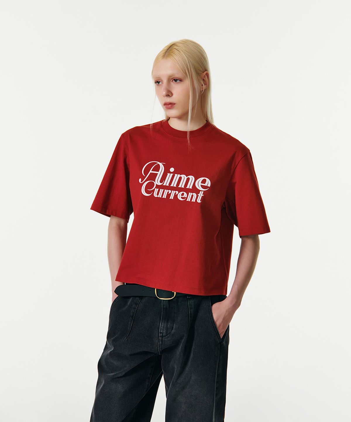 커렌트(CURRENT) AIME CROP HALF SLEEVES T-SHIRT [RED]
