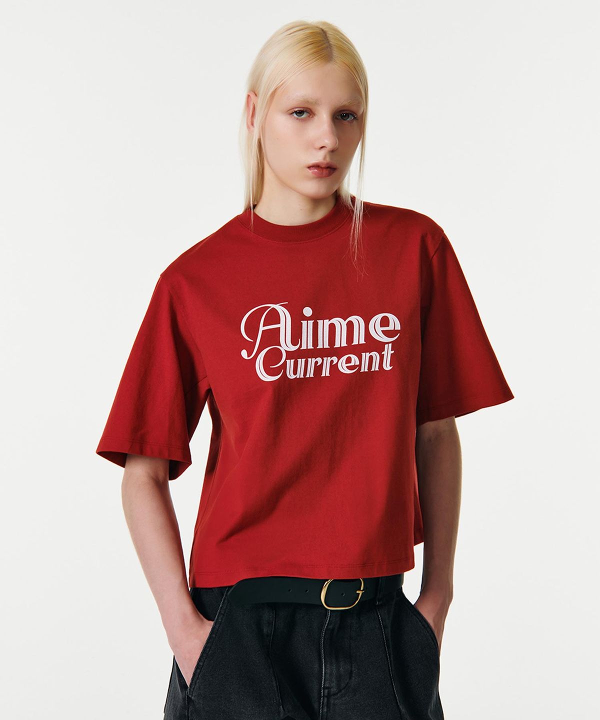 커렌트(CURRENT) AIME CROP HALF SLEEVES T-SHIRT [RED]