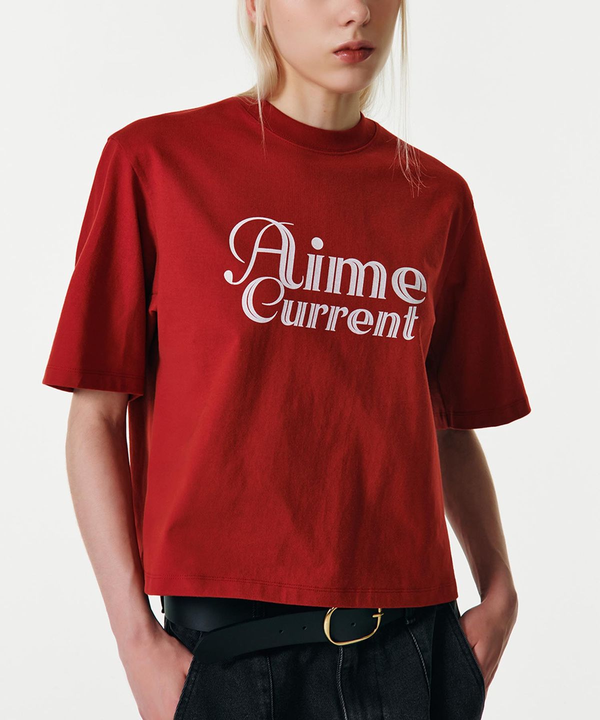커렌트(CURRENT) AIME CROP HALF SLEEVES T-SHIRT [RED]
