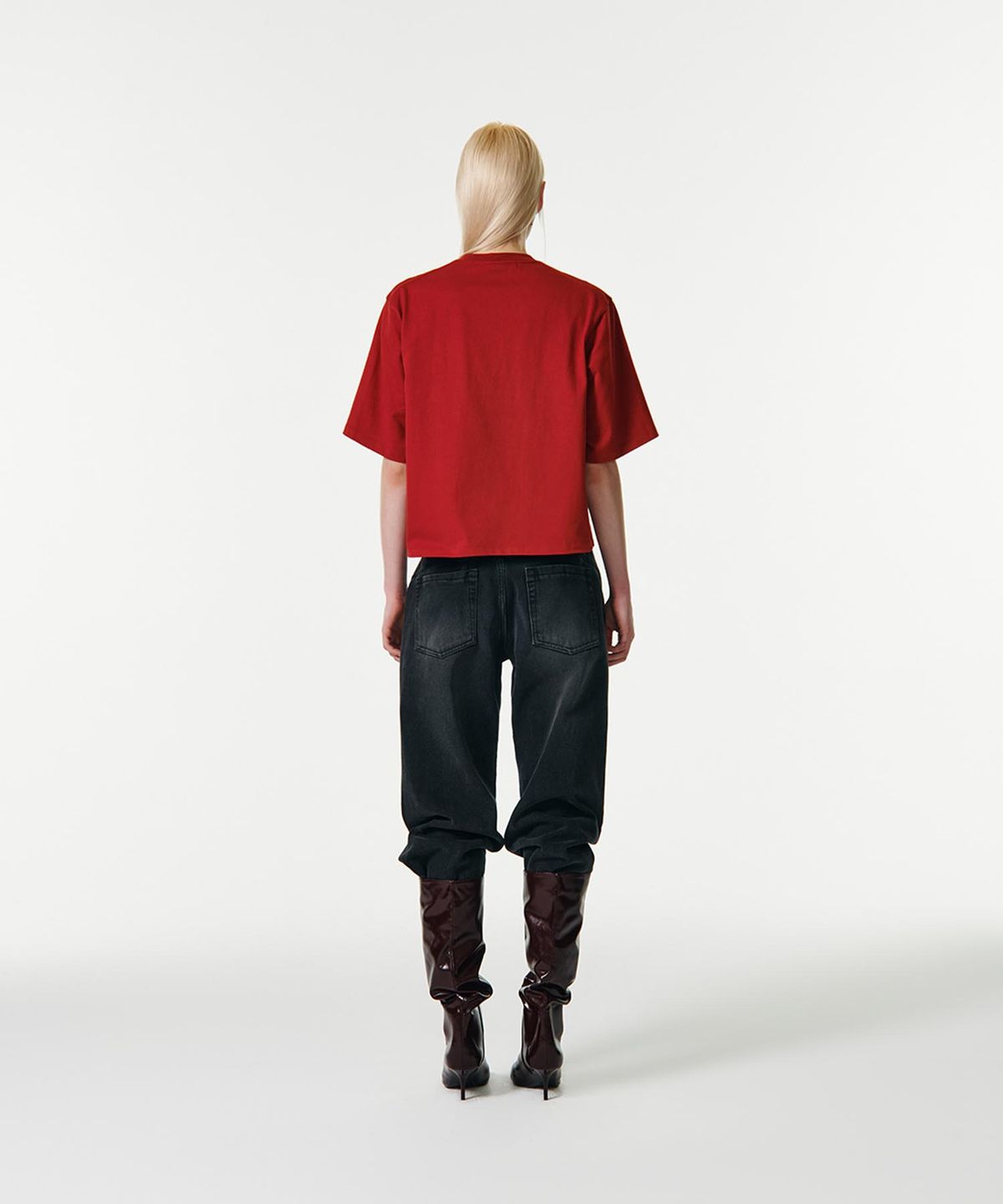 커렌트(CURRENT) AIME CROP HALF SLEEVES T-SHIRT [RED]