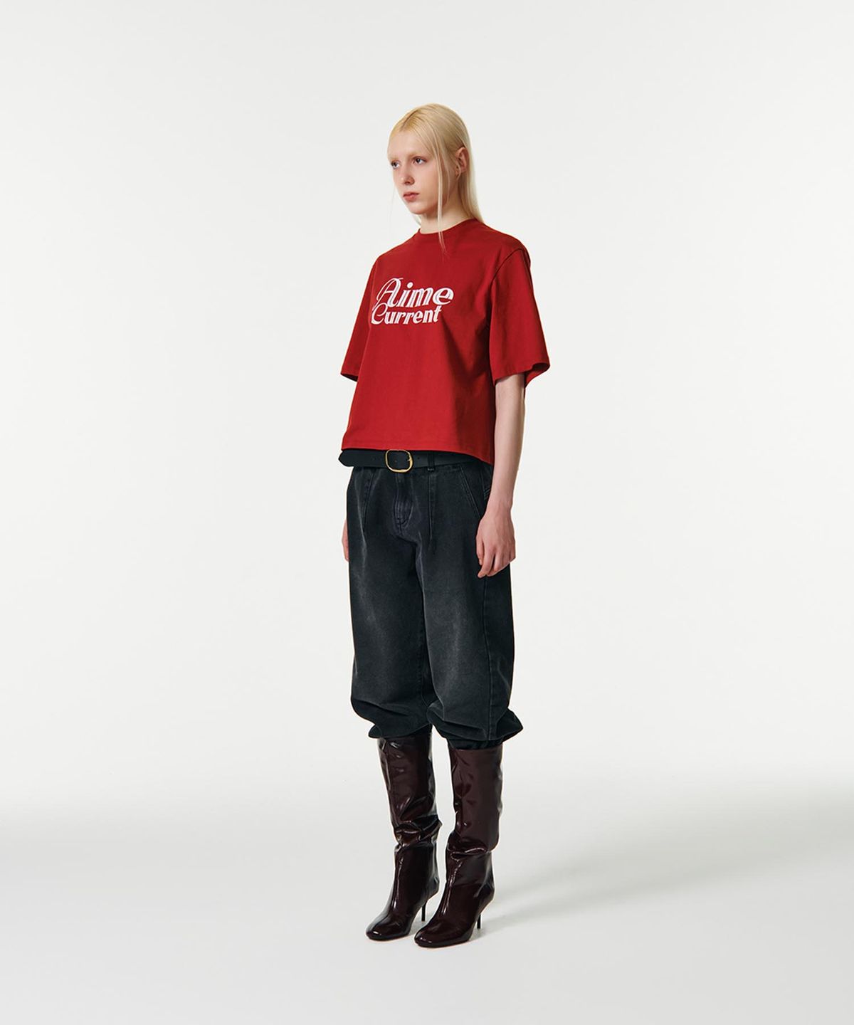 커렌트(CURRENT) AIME CROP HALF SLEEVES T-SHIRT [RED]