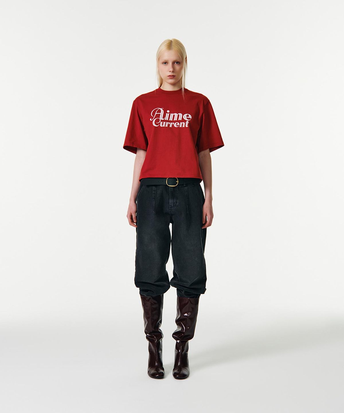 커렌트(CURRENT) AIME CROP HALF SLEEVES T-SHIRT [RED]