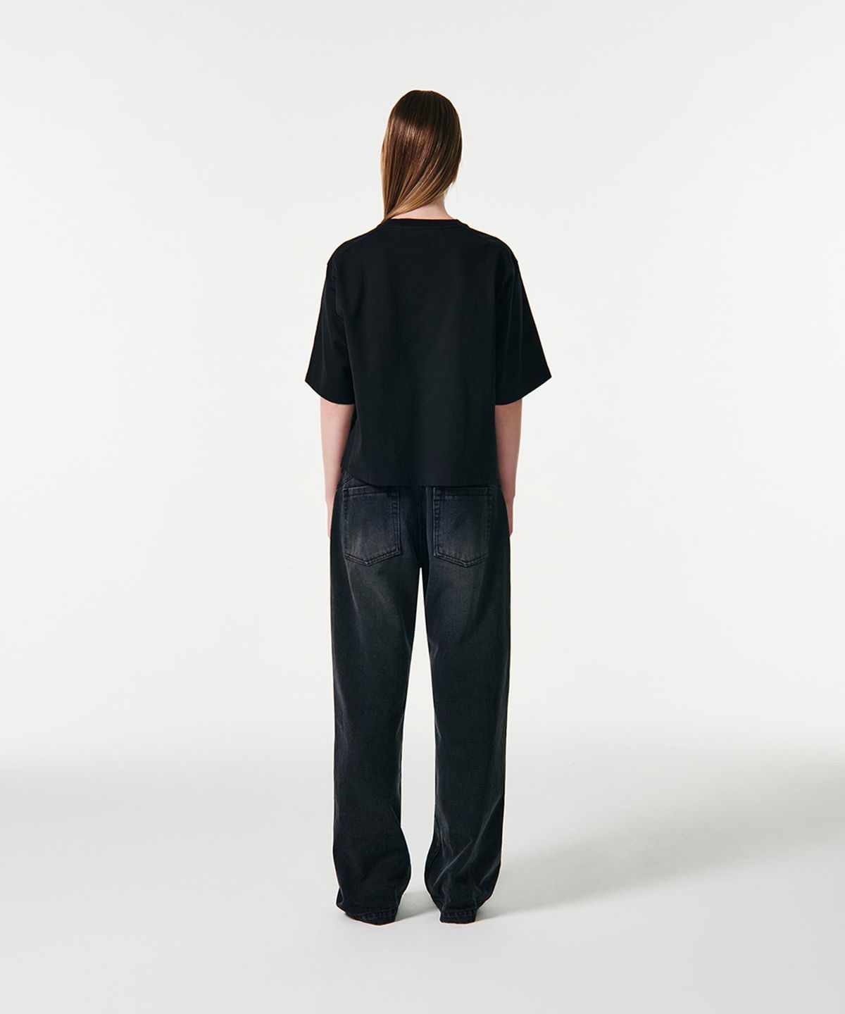 커렌트(CURRENT) AIME CROP HALF SLEEVES T-SHIRT [BLACK]