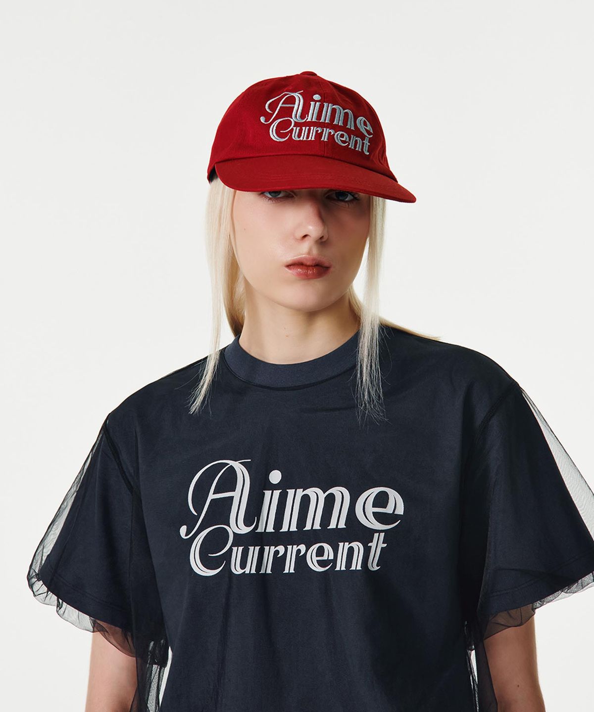 커렌트(CURRENT) AIME MESH LAYERED T-SHIRT [NAVY]
