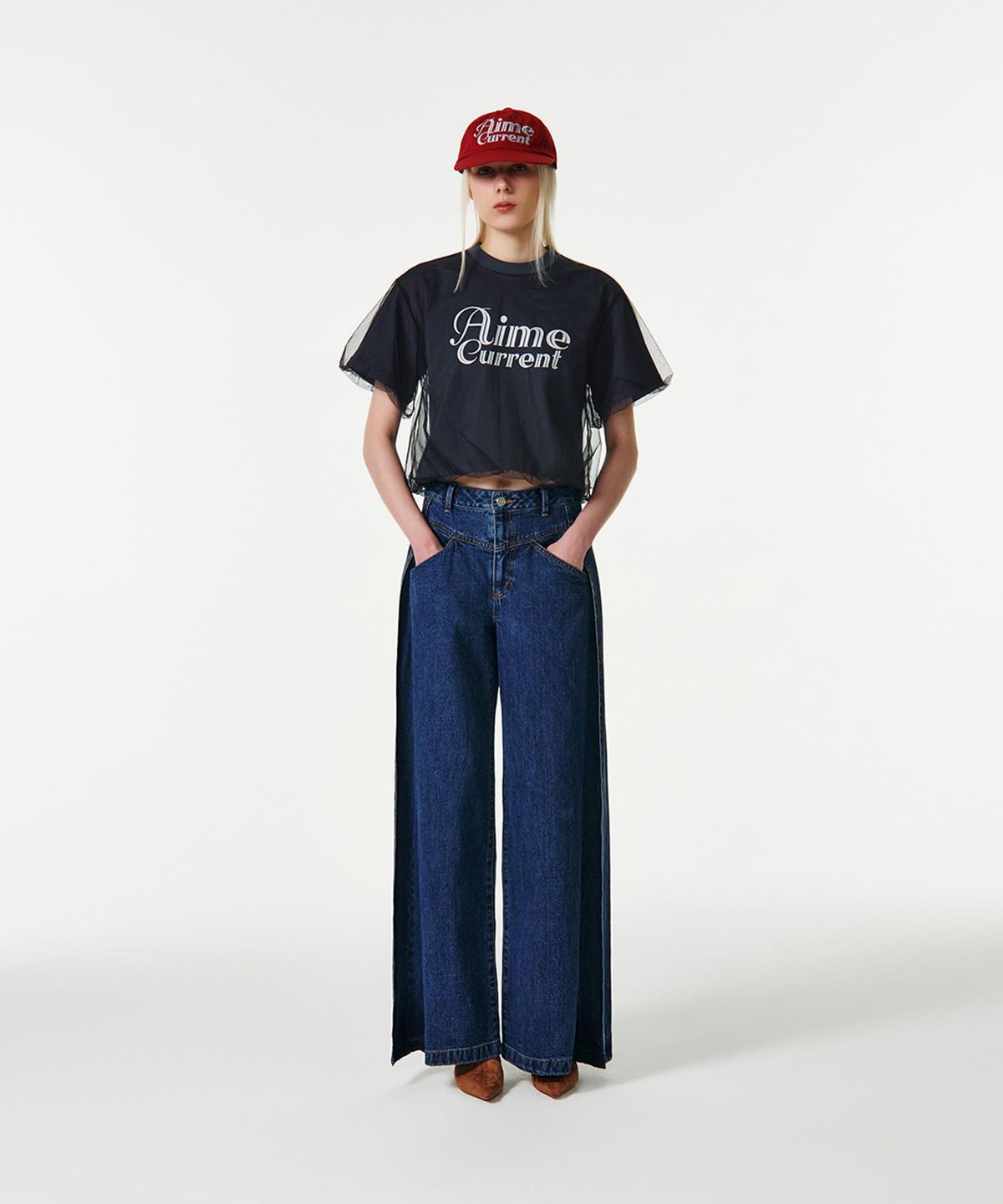 커렌트(CURRENT) AIME MESH LAYERED T-SHIRT [NAVY]