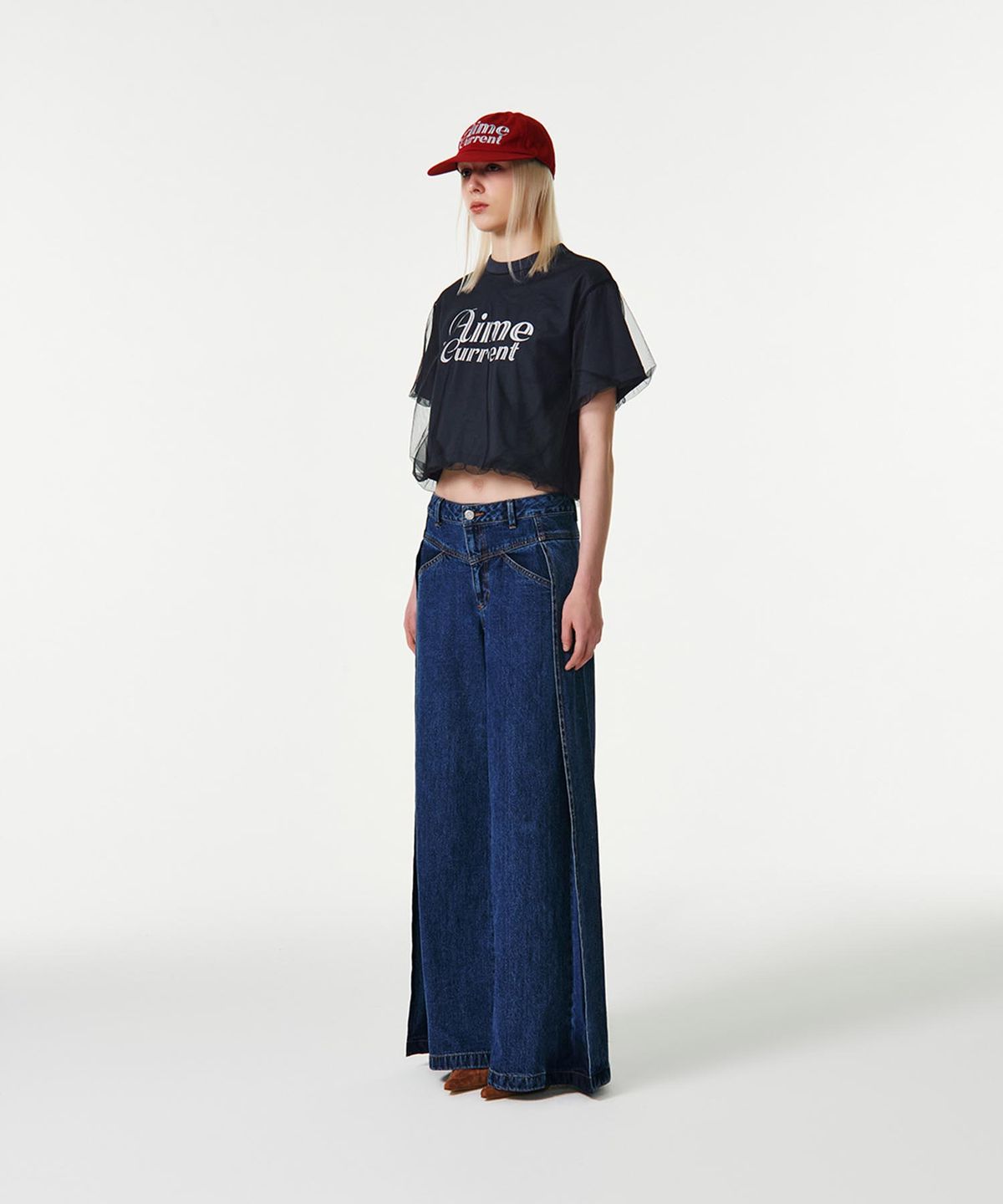 커렌트(CURRENT) AIME MESH LAYERED T-SHIRT [NAVY]