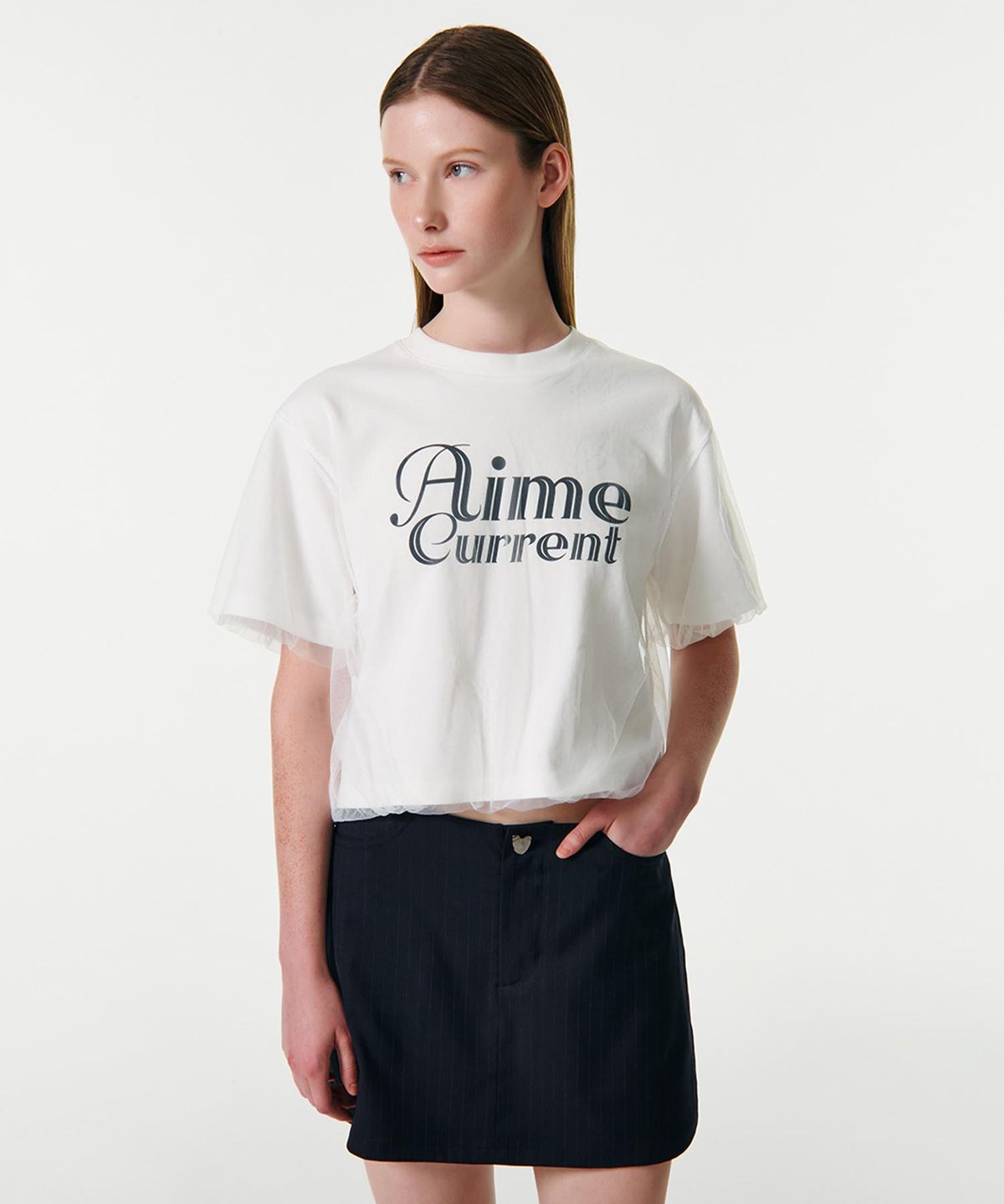 커렌트(CURRENT) AIME MESH LAYERED T-SHIRT [WHITE]