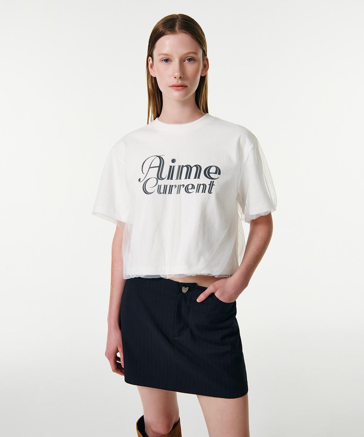 커렌트(CURRENT) AIME MESH LAYERED T-SHIRT [WHITE]