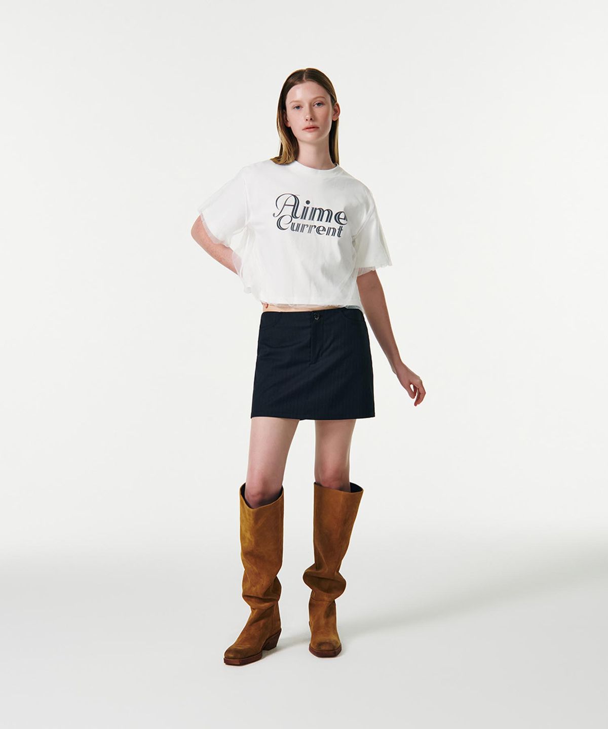 커렌트(CURRENT) AIME MESH LAYERED T-SHIRT [WHITE]