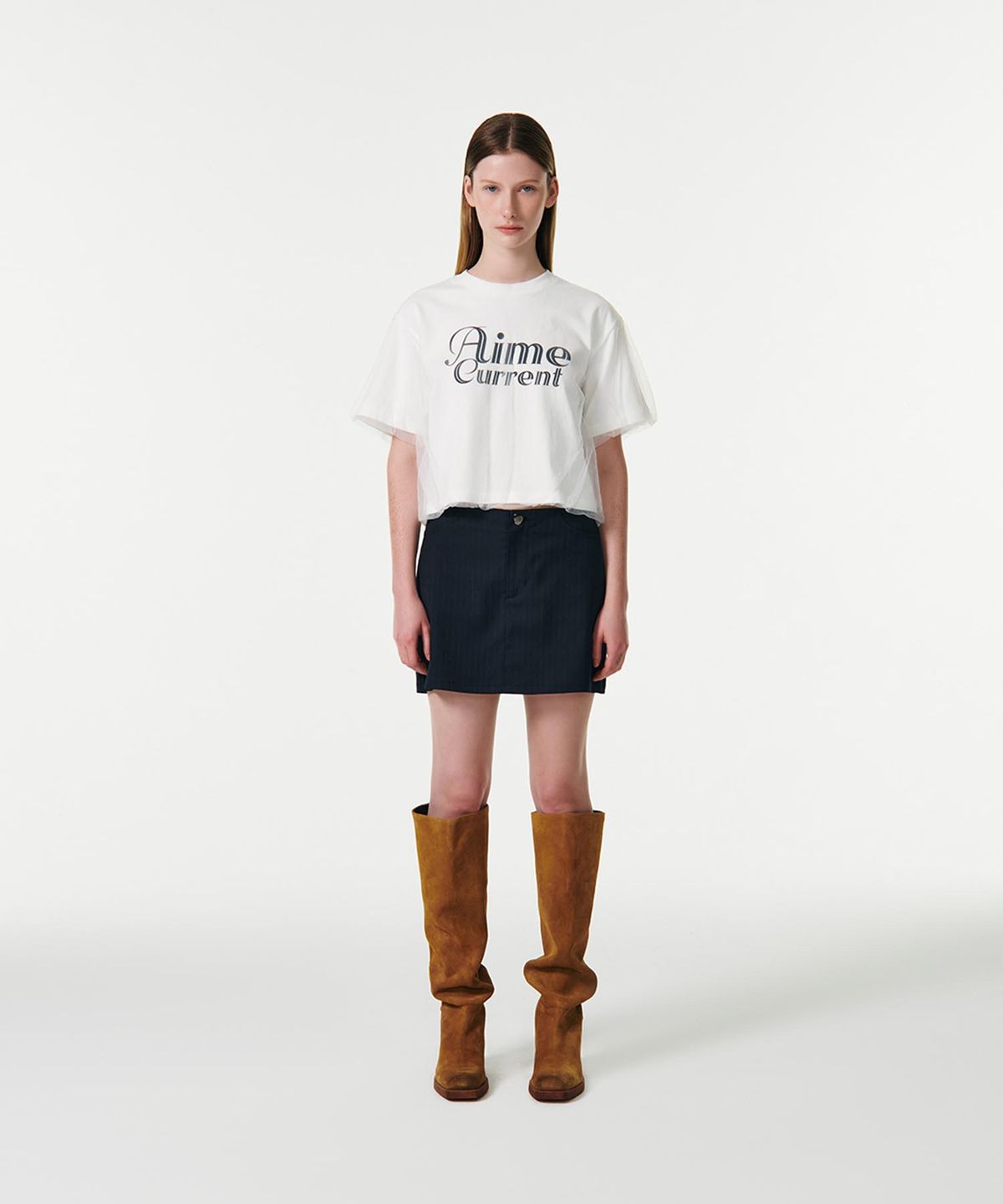 커렌트(CURRENT) AIME MESH LAYERED T-SHIRT [WHITE]