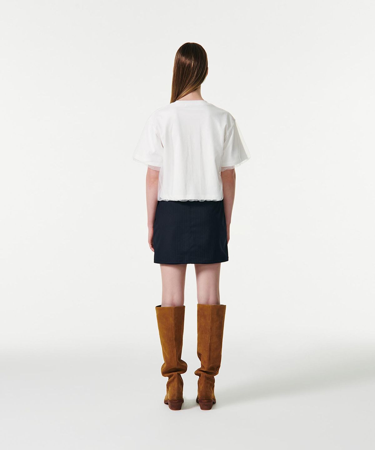 커렌트(CURRENT) AIME MESH LAYERED T-SHIRT [WHITE]