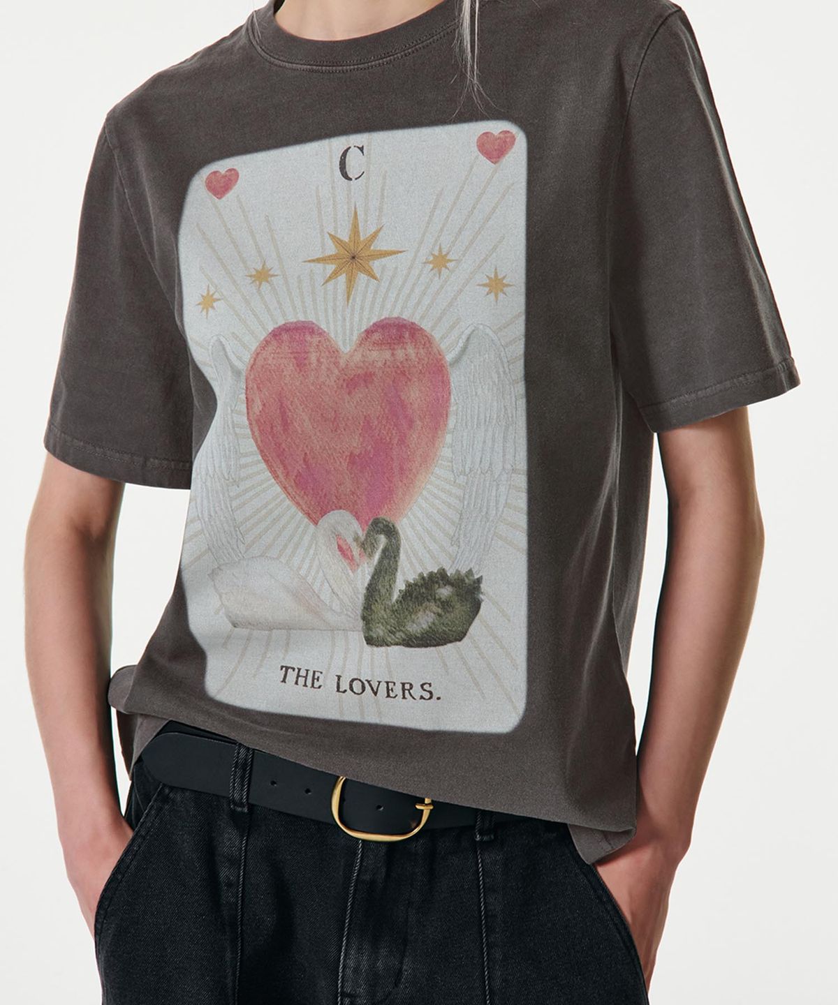 커렌트(CURRENT) THE LOVERS TAROT PIGMENT T-SHIRT [CHARCOAL]