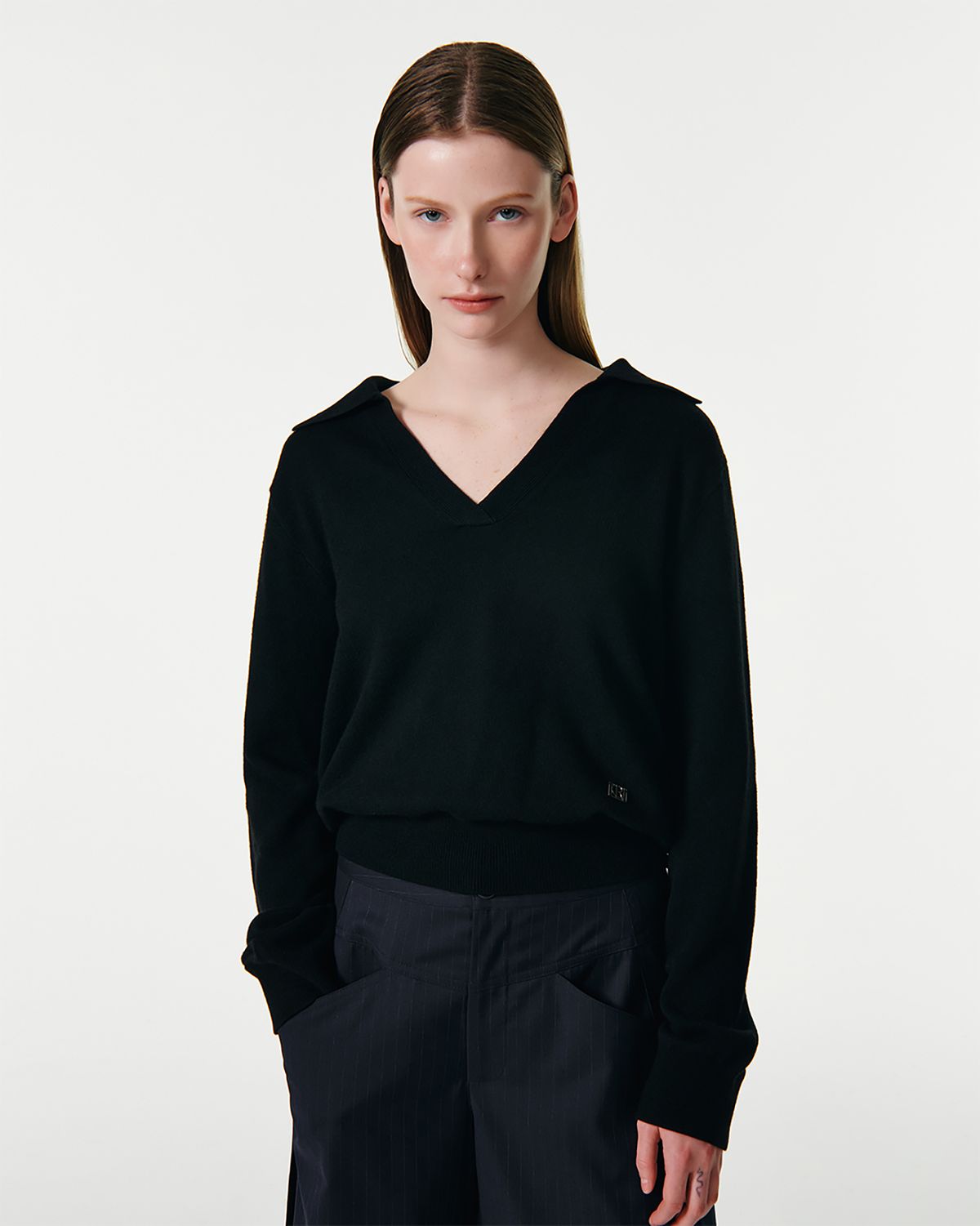 커렌트(CURRENT) BELLA V-NECK PULLOVER KNIT [BLACK]