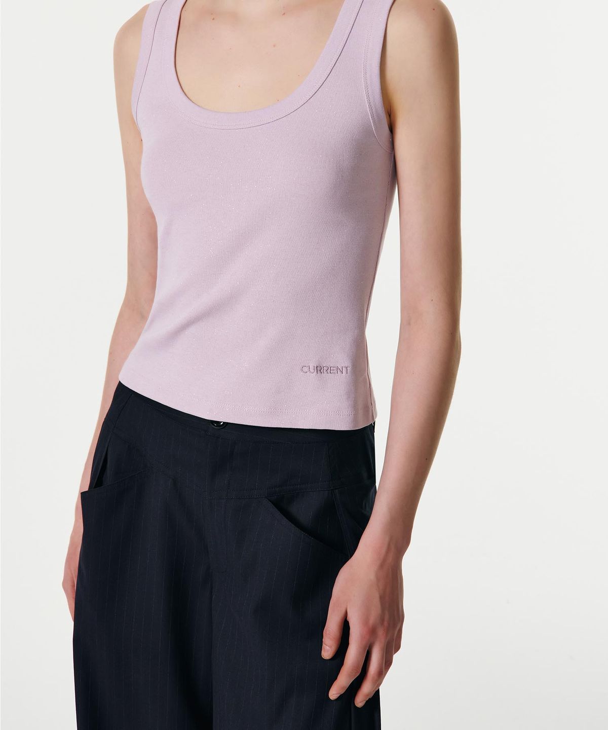 커렌트(CURRENT) GLITTER U-NECK SLEEVELESS TOP [PINK]