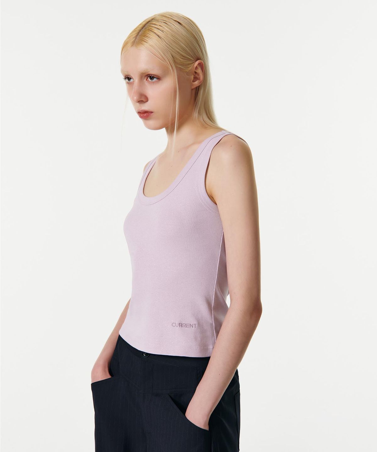 커렌트(CURRENT) GLITTER U-NECK SLEEVELESS TOP [PINK]