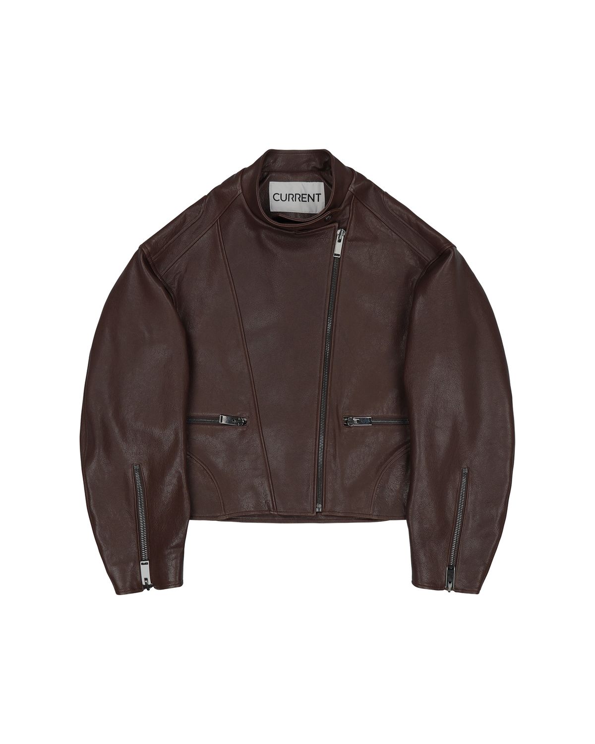 커렌트(CURRENT) LAMB SKIN OVERSIZED BIKER JACKET [BROWN]