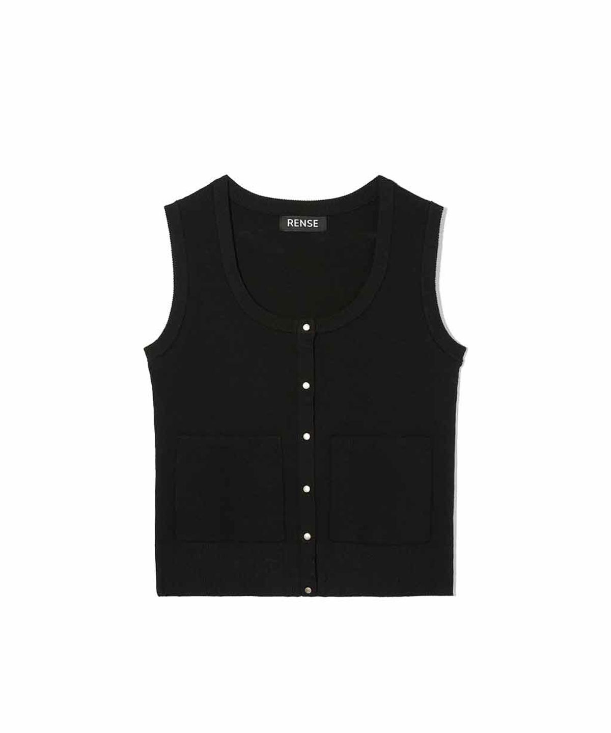 렌세(RENSE) Scoop Neck Rivet Sleeveless Knit Black