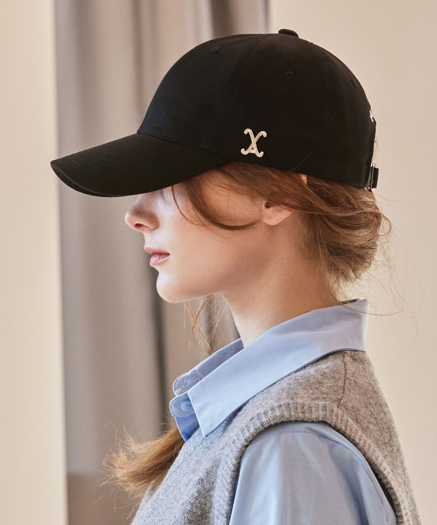 MUSINSA | VARZAR VA Curved Stud Ball Cap Black