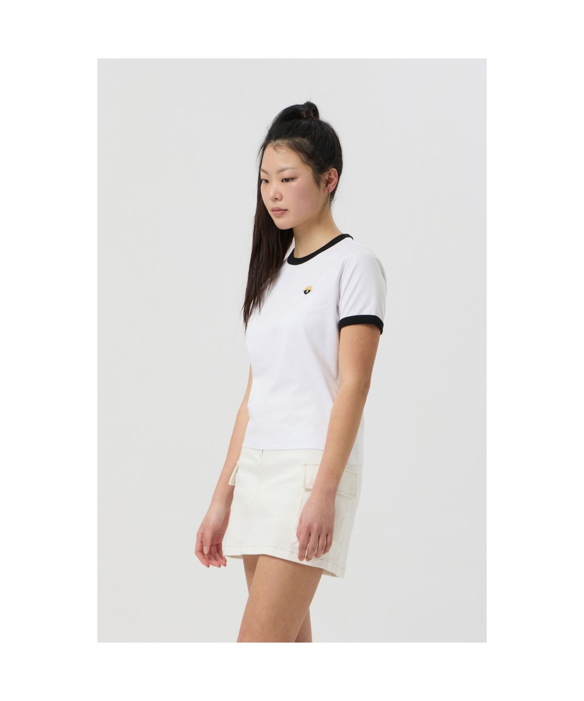 골든베어(GOLDEN BEAR) (WOMEN) Ringer Short-Sleeve Round T-Shirt_G5TAM25125WHX