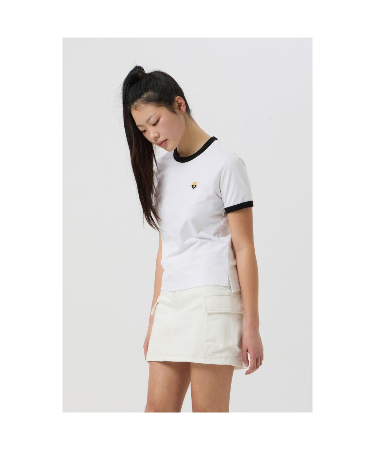 골든베어(GOLDEN BEAR) (WOMEN) Ringer Short-Sleeve Round T-Shirt_G5TAM25125WHX