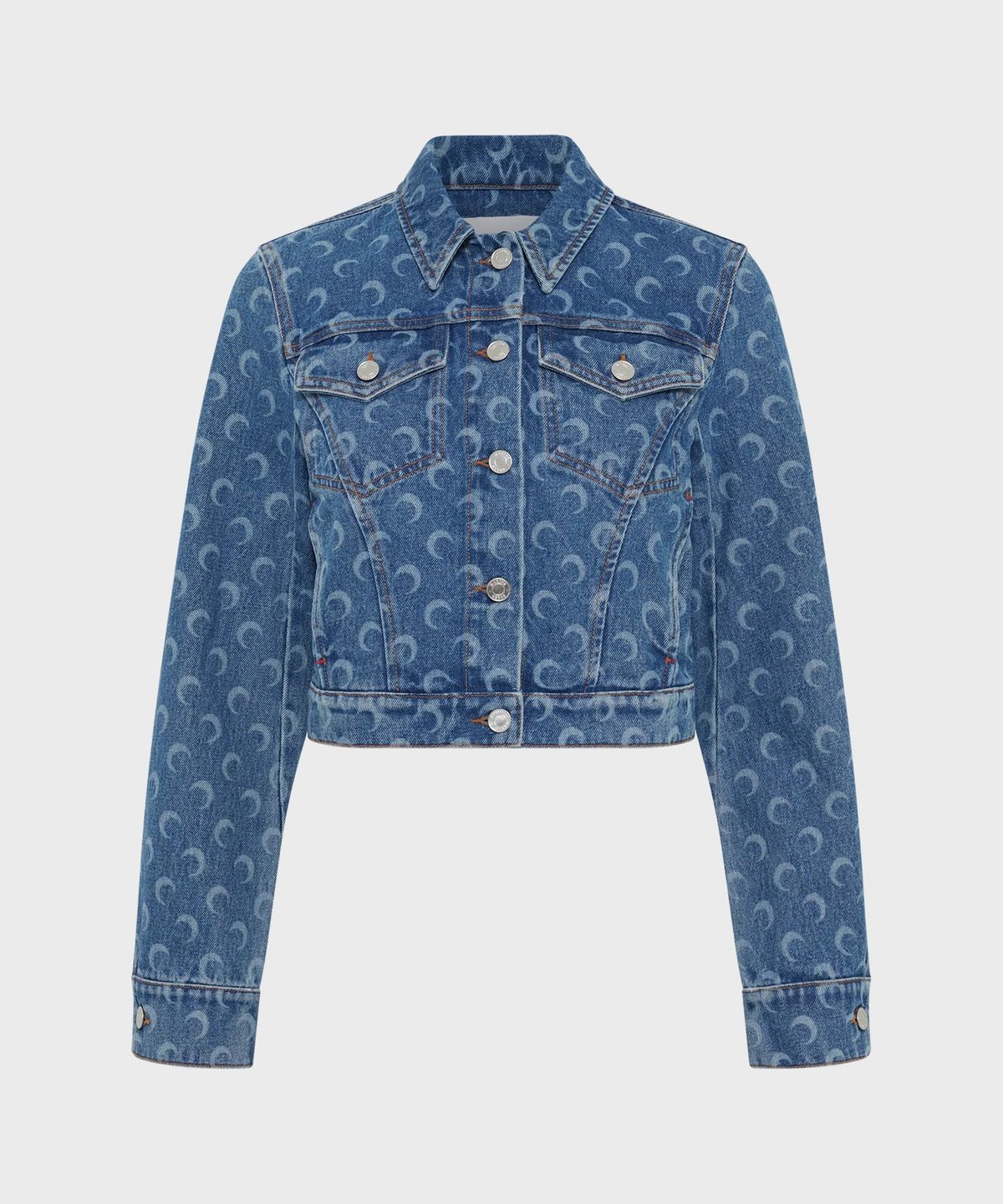 마린 세르(MARINE SERRE) (W) 문 레이저 데님 크롭 자켓 라이트 블루 MOON LASER DENIM CROPPED JACKET LIGHT BLUE