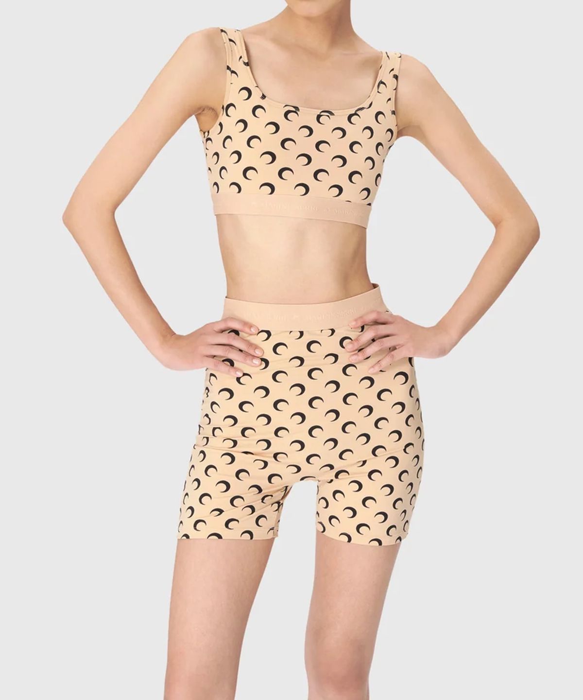 마린 세르(MARINE SERRE) (W) 리사이클드 문 저지 미니 쇼츠 탄 RECYCLED MOON JERSEY MINI SHORTS TAN