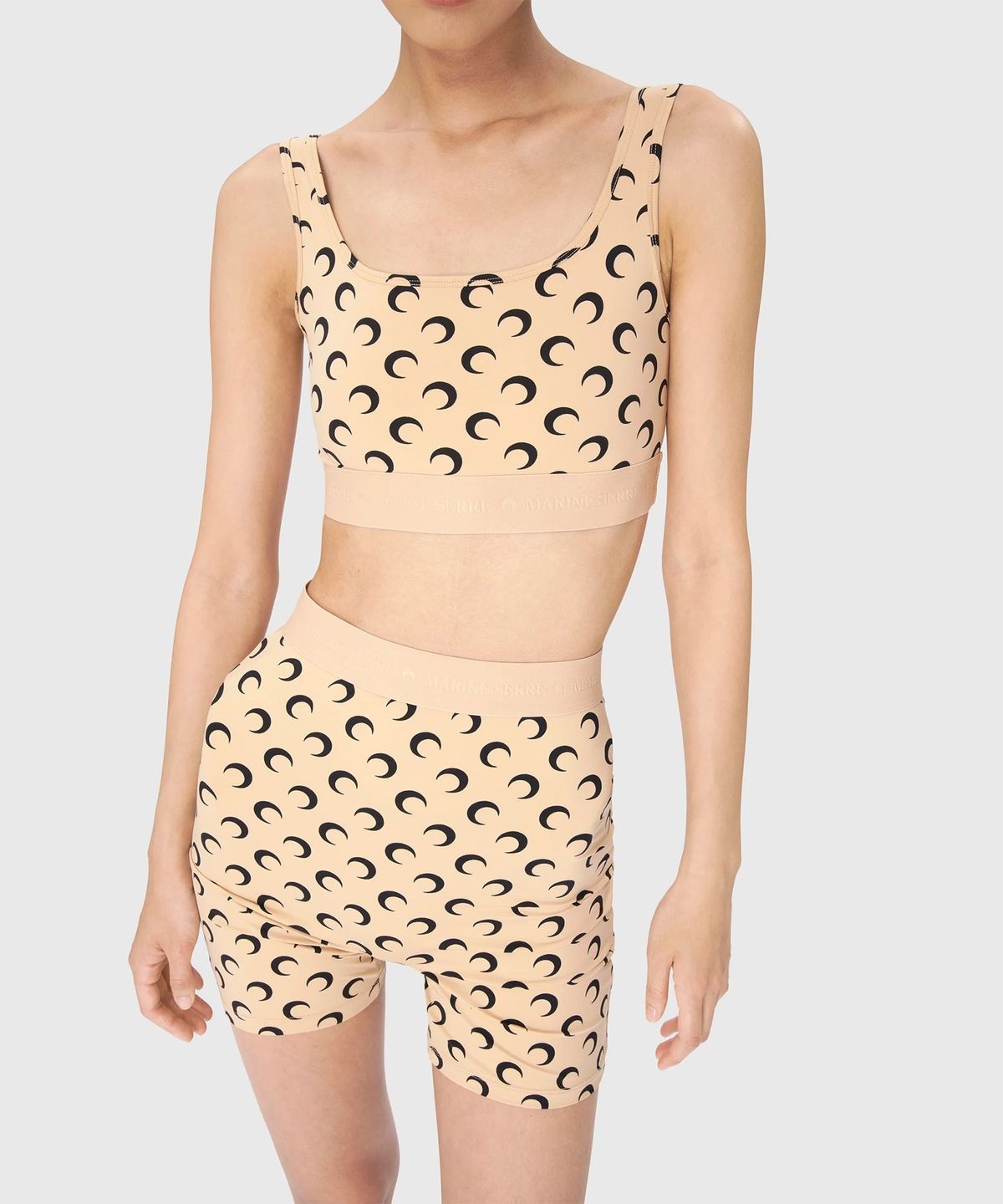마린 세르(MARINE SERRE) (W) 리사이클드 문 저지 미니 쇼츠 탄 RECYCLED MOON JERSEY MINI SHORTS TAN