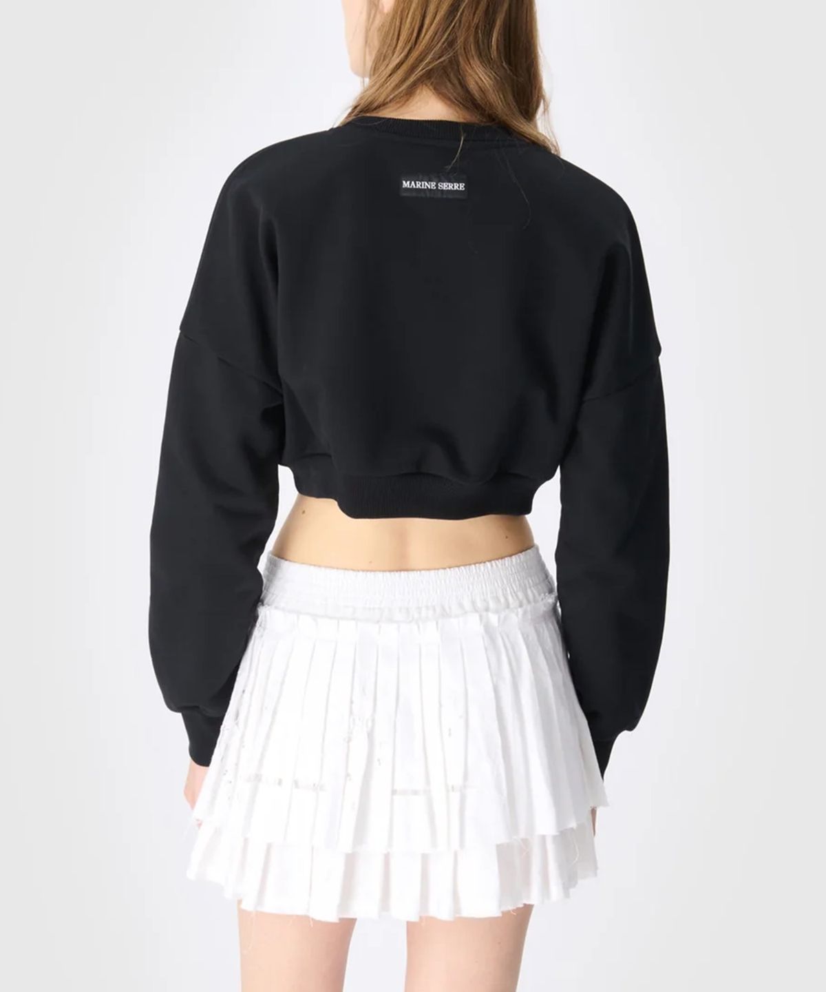 마린 세르(MARINE SERRE) (W) 문 로고 플리스 크롭 스웨트셔츠 블랙 MOON LOGO FLEECE CROPPED SWEATSHIRT BLACK