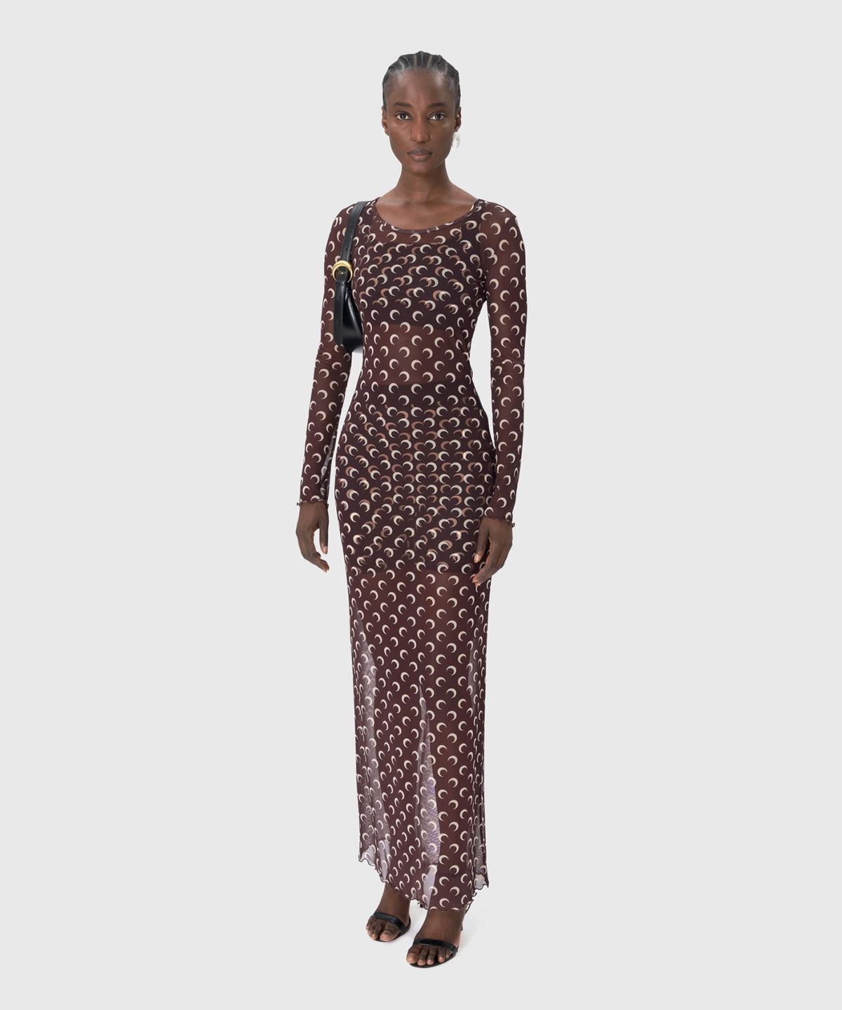 마린 세르(MARINE SERRE) (W) 리사이클드 문 메쉬 롱 드레스 브라운 RECYCLED MOON MESH LONG DRESS BROWN