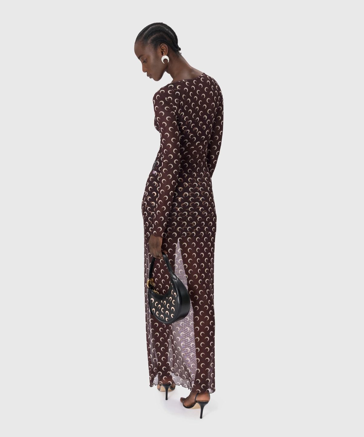 마린 세르(MARINE SERRE) (W) 리사이클드 문 메쉬 롱 드레스 브라운 RECYCLED MOON MESH LONG DRESS BROWN