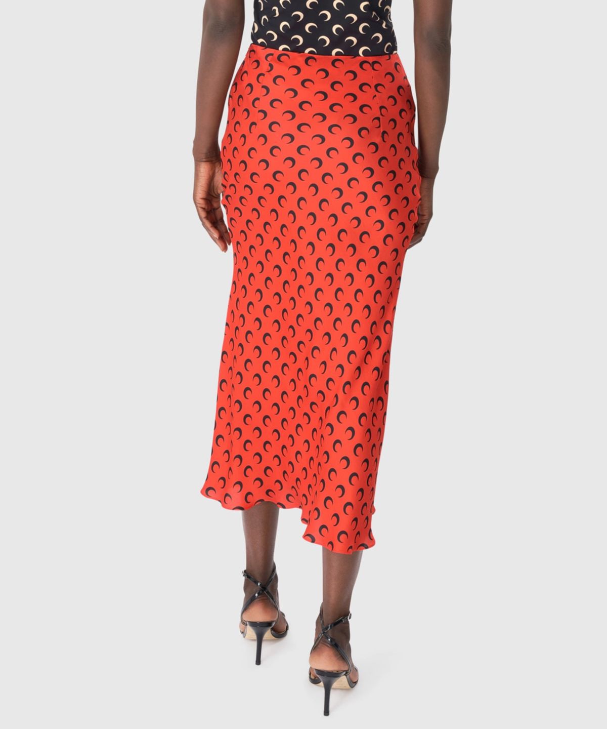 마린 세르(MARINE SERRE) (W) 문 새틴 미디 스커트 레드 MOON SATIN MIDI SKIRT RED