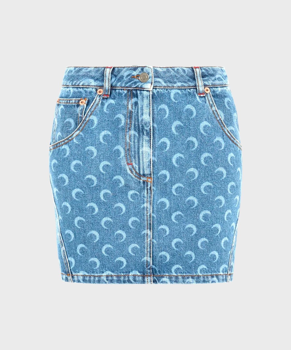 마린 세르(MARINE SERRE) (W) 25SS 문 레이저 데님 미니 스커트 라이트 블루 MOON LASER DENIM MINI SKIRT LIGHT BLUE
