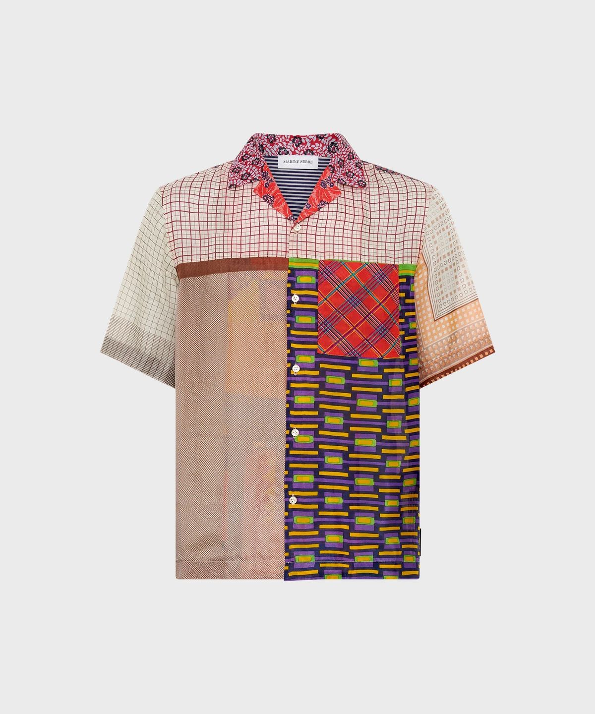 마린 세르(MARINE SERRE) (U) 리제너레이티드 실크 스카프 보울링 셔츠 멀티 REGENERATED SILK SCARVES BOWLING SHIRT MULTICOLOR
