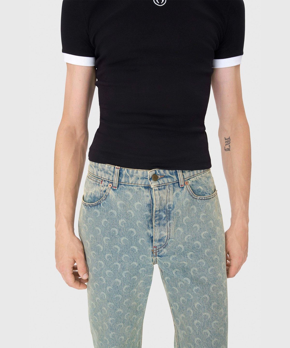 마린 세르(MARINE SERRE) (M) 문 레이저 데님 오버사이즈 진 라이트 베이지 MOON LASER DENIM LOOSE JEANS LIGHT BEIGE