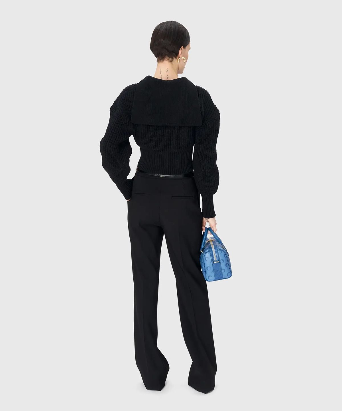 마린 세르(MARINE SERRE) (W) 하프 니트 세일러 스웨터 블랙 HALF CARDIGAN KNIT SAILOR SWEATER BLACK