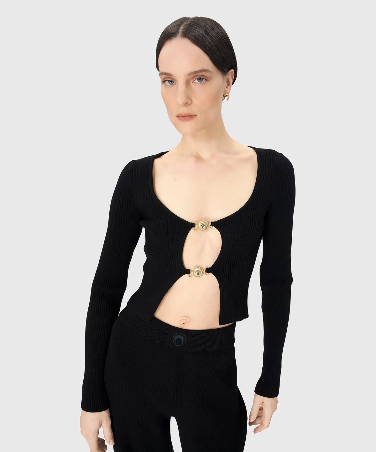 마린 세르(MARINE SERRE) (W) 문 주얼리 니트 오픈 가디건 블랙 MOON JEWELRY KNIT OPEN CARDIGAN BLACK