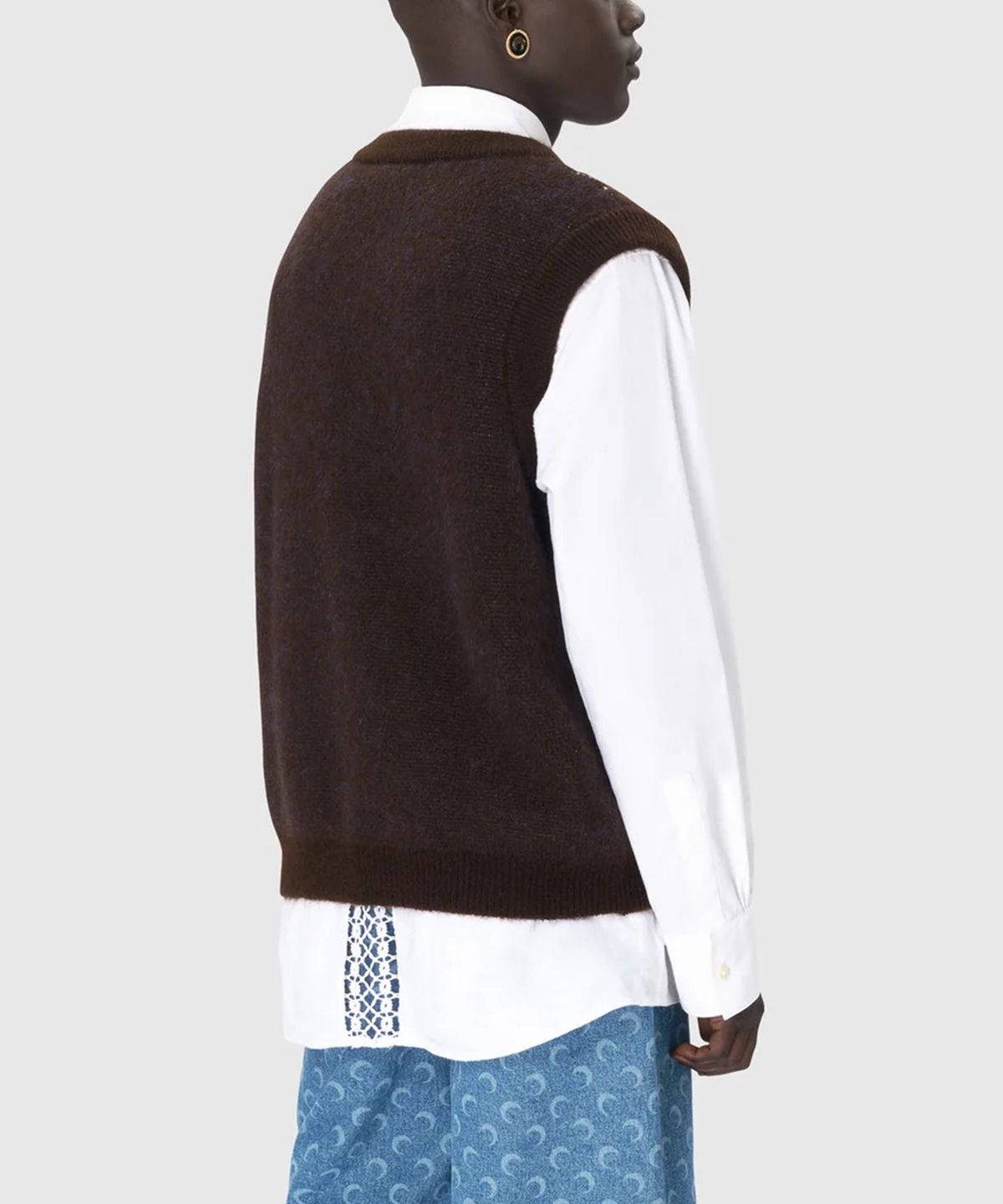마린 세르(MARINE SERRE) (U) 자카드 니트 베스트 딥 브라운 JACQUARD KNIT VEST DEEP BROWN