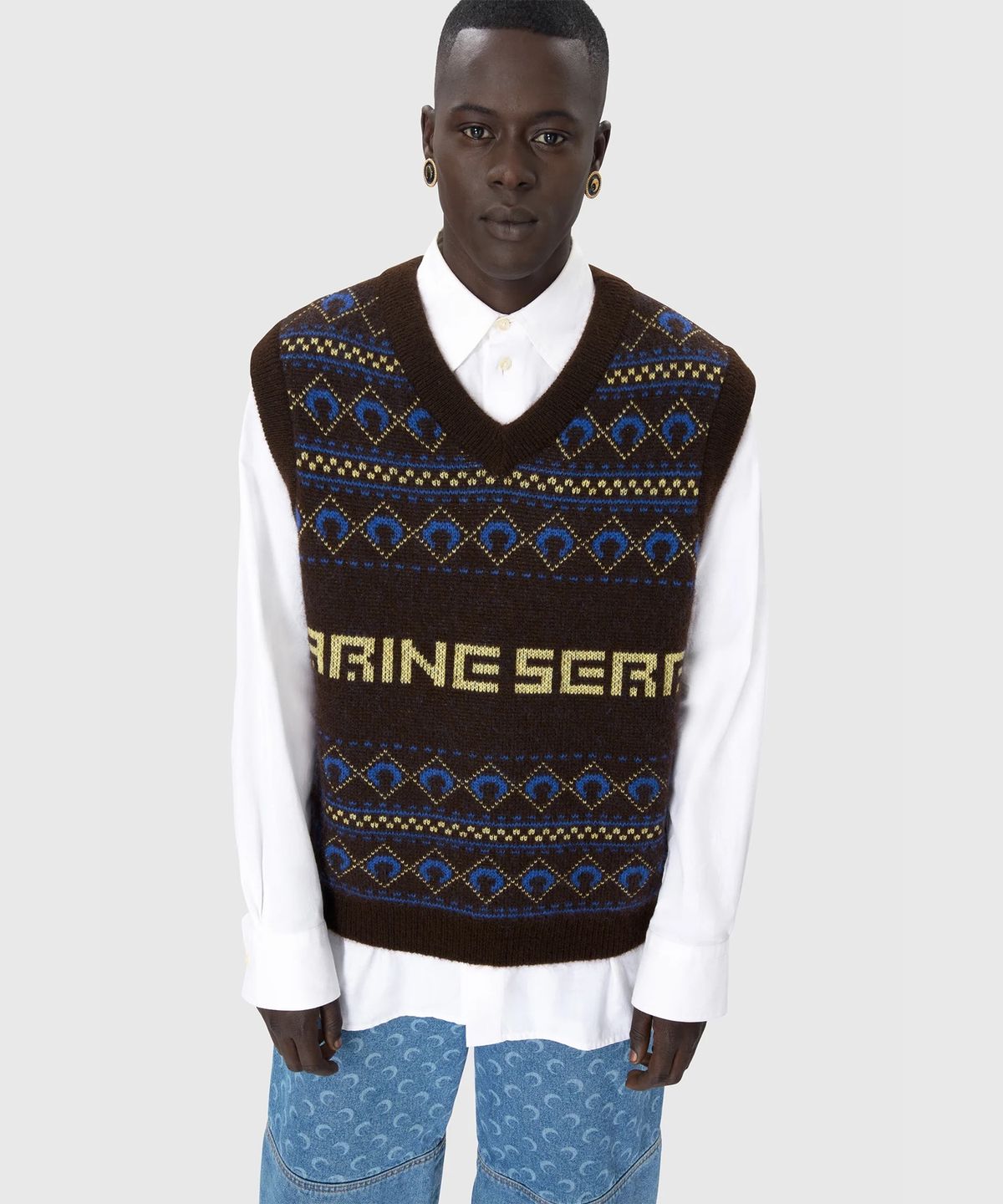 마린 세르(MARINE SERRE) (U) 자카드 니트 베스트 딥 브라운 JACQUARD KNIT VEST DEEP BROWN